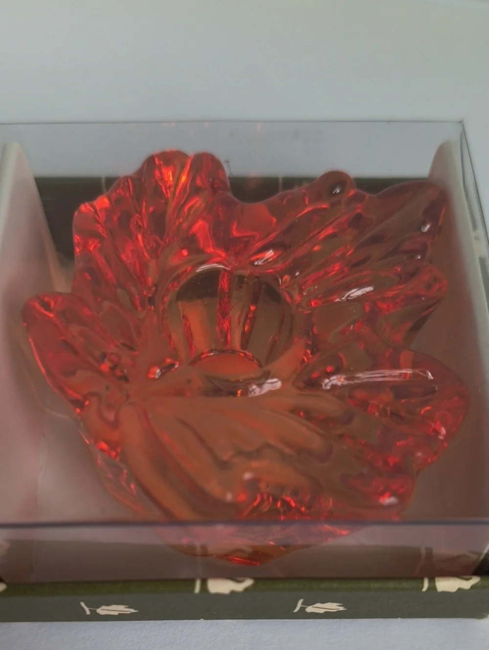 Williams Sonoma Maple Leaf Candle Taper Holders Glass Set of 4 NIB Thanksgiving
